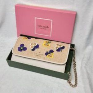 NWT - KATE SPADE Darcy Wild Petal Embroidered Pansies Chain Wallet Crossbody